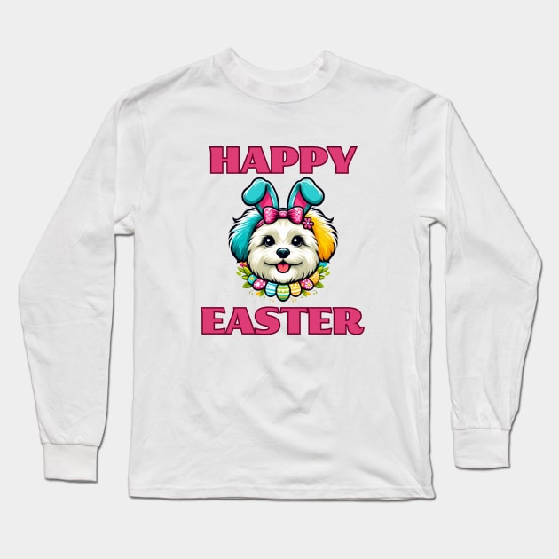 Maltipoo Easter Bunny Long Sleeve T-Shirt by BukovskyART